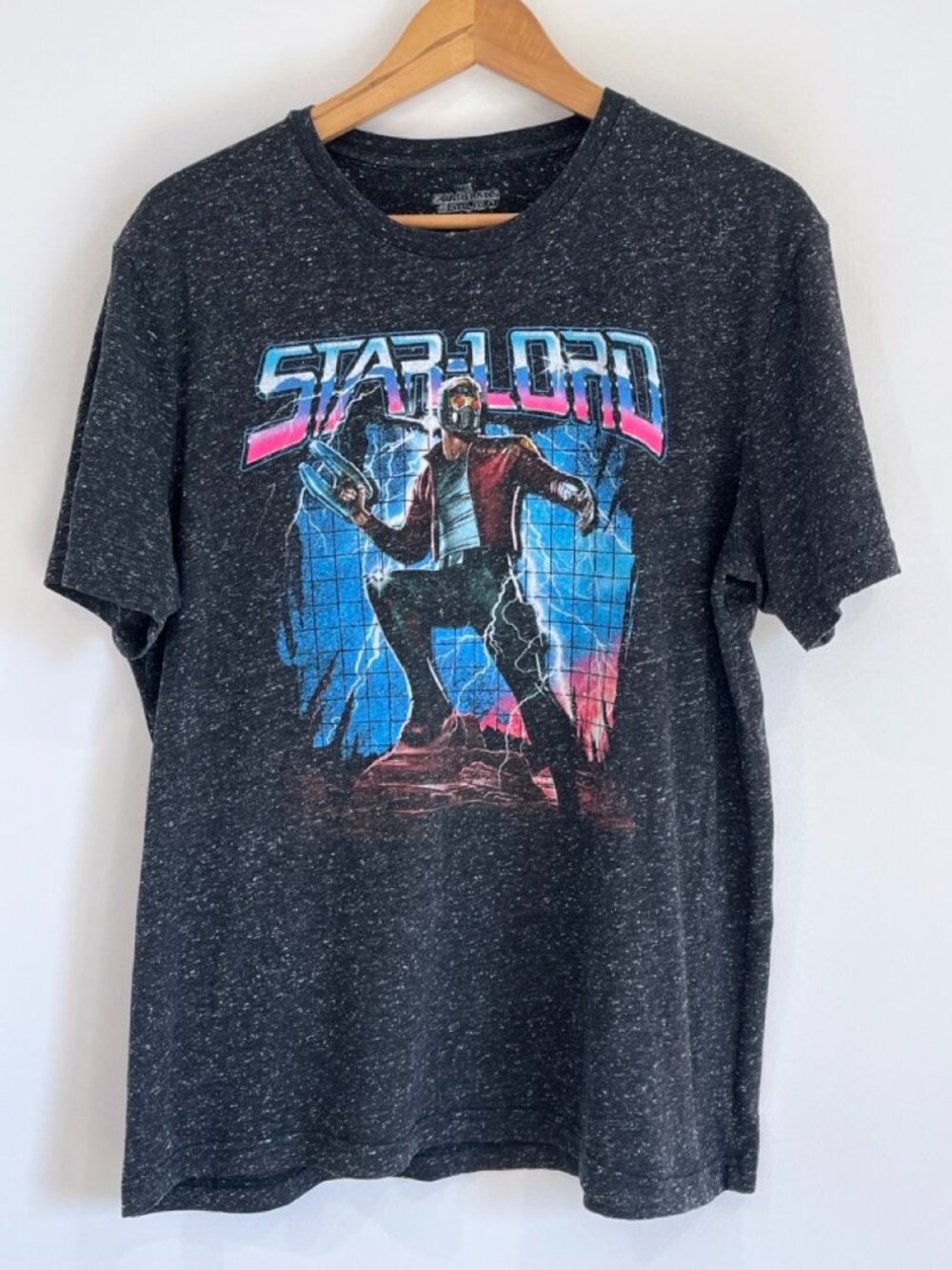 Marvel Star Lord T Shirt Mens Large Black Speckled Graphic Tee